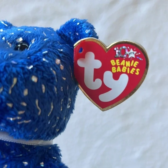 GIFTED Ty Beanie Babies Baby Blue Sparkly Decade Teddy Bear Rare Collectible - Picture 7 of 8